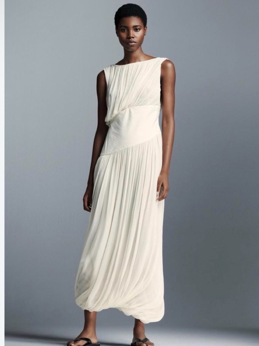 NWT Zara One Shoulder Cream Gown Sz S